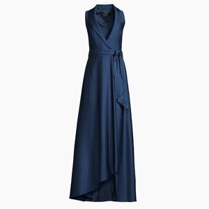 Aidan Mattox Belted High-Low Wrap Gown in Navy Size 12